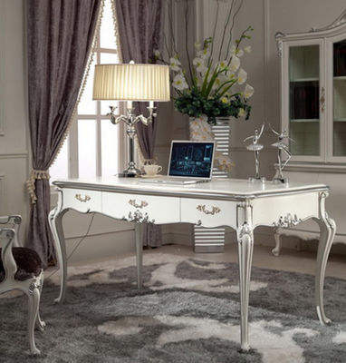 Tableau et chaise d'inscription blancs en bois luxueux de bureaux classiques royaux brillants de Ministère de l'Intérieur