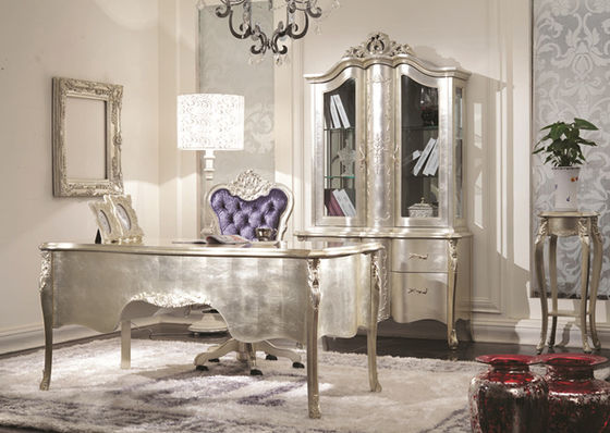 Tableau et chaise d'inscription blancs en bois luxueux de bureaux classiques royaux brillants de Ministère de l'Intérieur