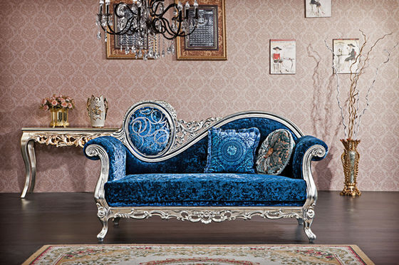 B024 antiquité française bleue argentée DE X/Y Chaise Lounge Wood Carved de luxe