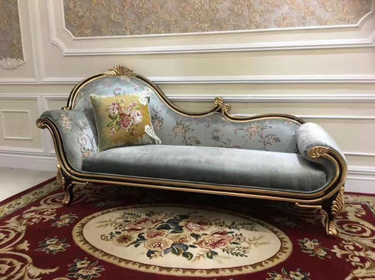 B024 antiquité française bleue argentée DE X/Y Chaise Lounge Wood Carved de luxe
