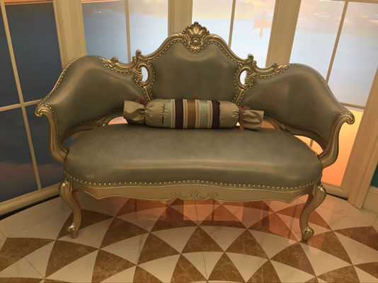B024 antiquité française bleue argentée DE X/Y Chaise Lounge Wood Carved de luxe