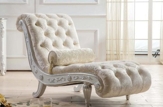 B024 antiquité française bleue argentée DE X/Y Chaise Lounge Wood Carved de luxe