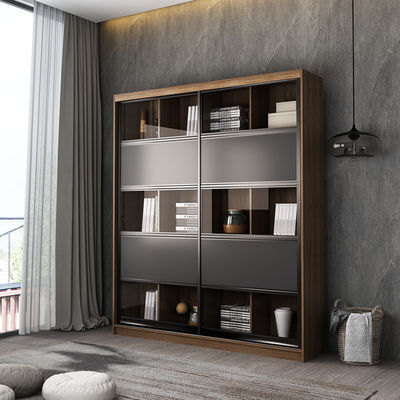 Bibliothèque en bois solide avec la porte en verre