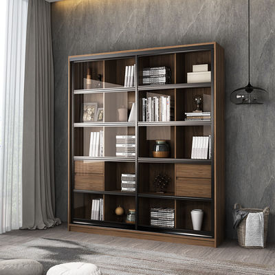 Bibliothèque en bois solide avec la porte en verre