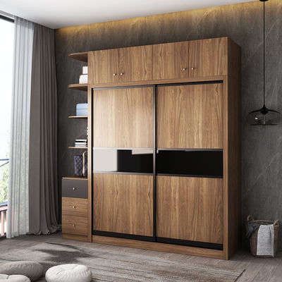 Garde-robe en bois de cabinet de mur de chambre à coucher de meubles de mélamine en stratifié de forces de défense principale avec les portes coulissantes