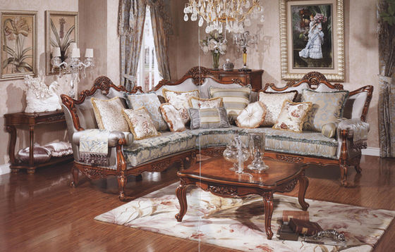 French Carved Wooden Corner Sectional Modular Sofa For Lounge Relax Leisure