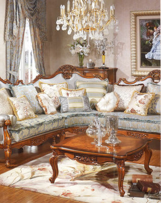 French Carved Wooden Corner Sectional Modular Sofa For Lounge Relax Leisure