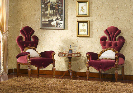 Fauteuil en bois solide de loisirs de classique de velours d'or en cuir antique rouge-brun de fauteuil