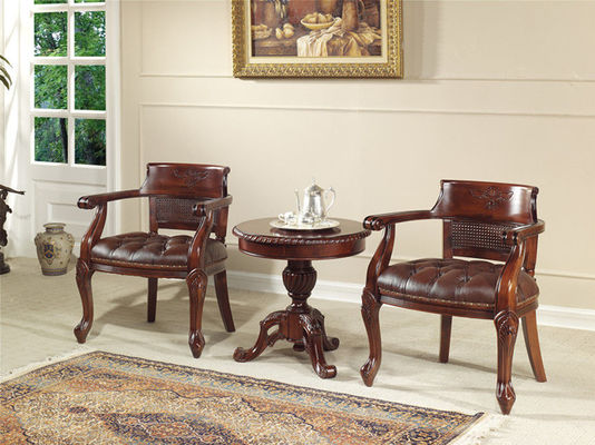 Fauteuil en bois solide de loisirs de classique de velours d'or en cuir antique rouge-brun de fauteuil