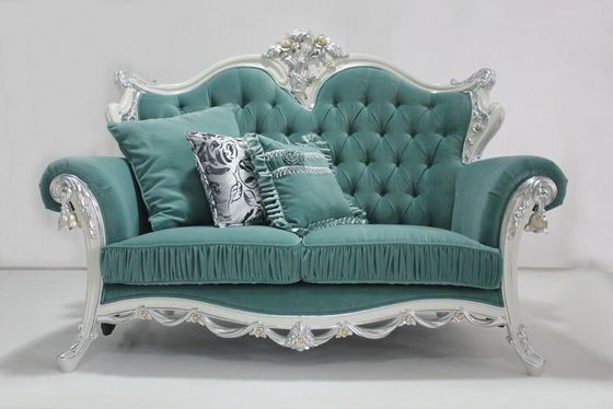 Velours orné par OEM cyan Sofa Set Living Room classique en bois sectionnel 2 Seat