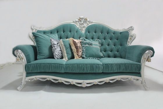 Velours orné par OEM cyan Sofa Set Living Room classique en bois sectionnel 2 Seat