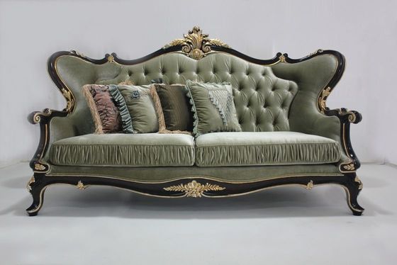 Velours orné par OEM cyan Sofa Set Living Room classique en bois sectionnel 2 Seat