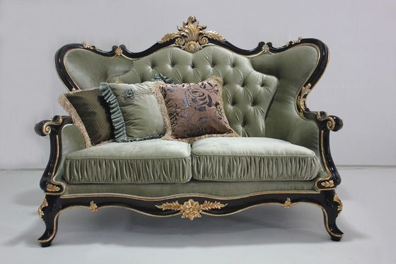 Velours orné par OEM cyan Sofa Set Living Room classique en bois sectionnel 2 Seat