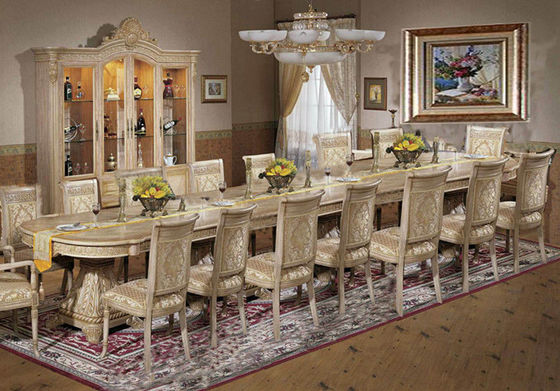 La table de salle à manger de découpage en bois de palais italien luxueux a placé les meubles antiques de salle à manger