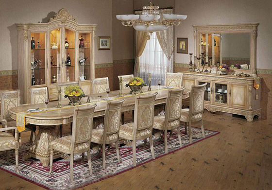 La table de salle à manger de découpage en bois de palais italien luxueux a placé les meubles antiques de salle à manger