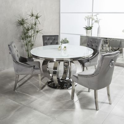 120cm Round White Marble Top Dinning Table With SS Base